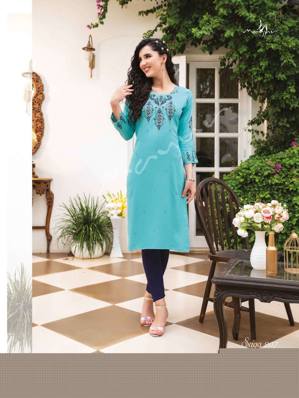 SAGA VOL-2 BY MAYUR 201 TO 208 SERIES DESIGNER STYLISH FANCY COLORFUL BEAUTIFUL PARTY WEAR & ETHNIC WEAR COLLECTION RAYON KURTIS AT WHOLESALE PRICE