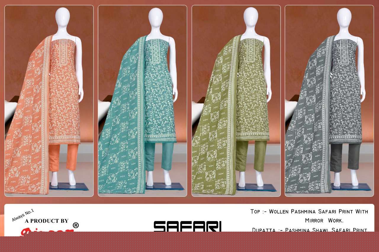 SAFARI-1961 BY BIPSON 1961-A TO 1961-D SERIES DESIGNER SUITS BEAUTIFUL STYLISH FANCY COLORFUL PARTY WEAR & ETHNIC WEAR PASHMINA PRINT DRESSES AT WHOLESALE PRICE