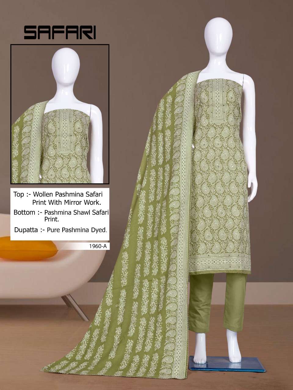 SAFARI-1960 BY BIPSON 1960-A TO 1960-D SERIES DESIGNER SUITS BEAUTIFUL STYLISH FANCY COLORFUL PARTY WEAR & ETHNIC WEAR PASHMINA PRINT DRESSES AT WHOLESALE PRICE