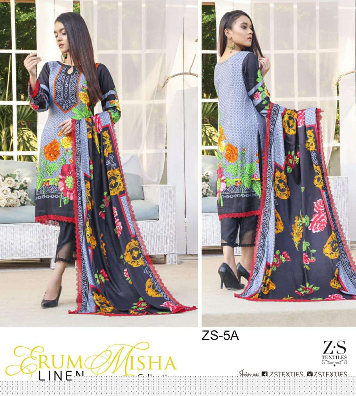 ERUM MISHA LINEN BY ZS TEXTILE 1A TO 8A SERIES BEAUTIFUL PAKISTANI SUITS COLORFUL STYLISH FANCY CASUAL WEAR & ETHNIC WEAR LINEN PRINT DRESSES AT WHOLESALE PRICE