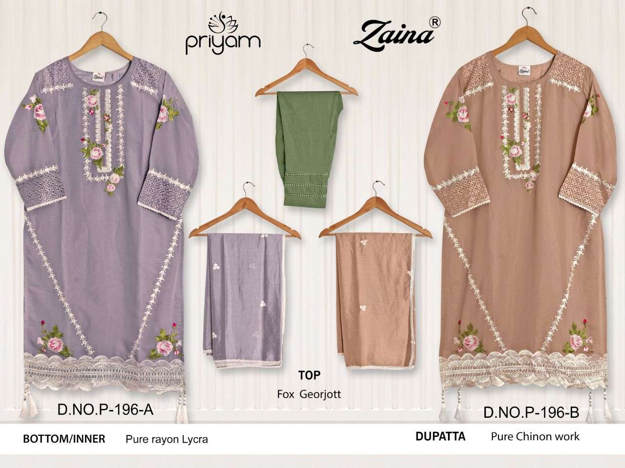 ZAINA HIT COLLECTION VOL-6 BY PRIYAM 195-A TO 200-B SERIES DESIGNER PAKISTANI SUITS BEAUTIFUL FANCY COLORFUL STYLISH PARTY WEAR & OCCASIONAL WEAR FAUX GEORGETTE DRESSES AT WHOLESALE PRICE