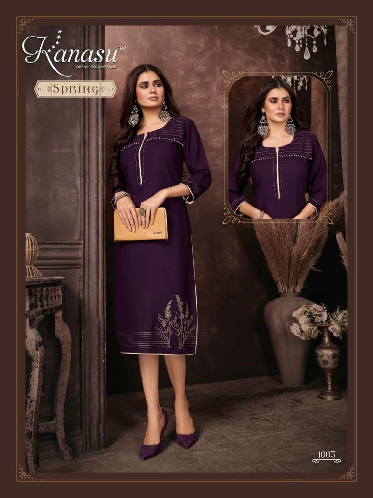 SPRING BY KANASU 1001 TO 1008 SERIES BEAUTIFUL STYLISH FANCY COLORFUL CASUAL WEAR & ETHNIC WEAR RAYON EMBROIDERED KURTIS AT WHOLESALE PRICE