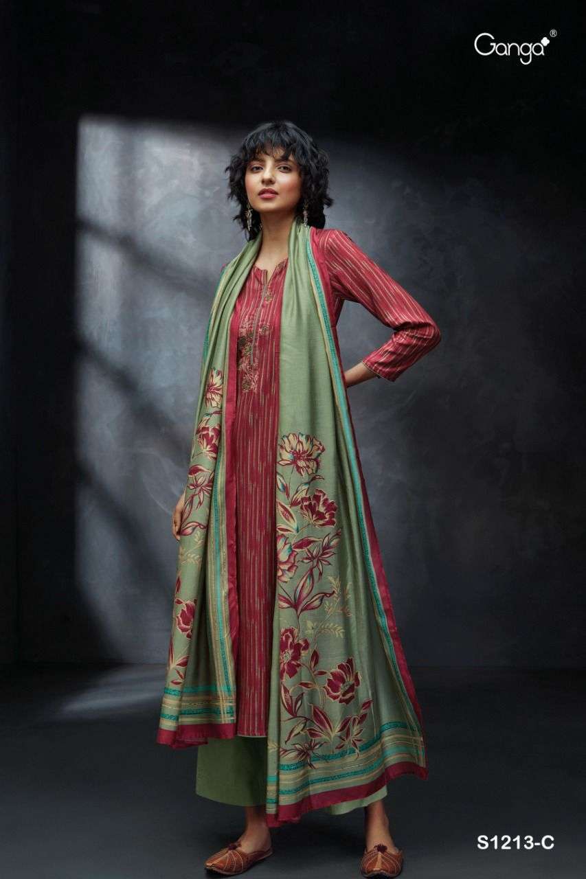 KEYA-1213 BY GANGA FASHION 1213-A TO 1213-D SERIES BEAUTIFUL SUITS COLORFUL STYLISH FANCY CASUAL WEAR & ETHNIC WEAR PREMIUM PASHMINA PRINT DRESSES AT WHOLESALE PRICE