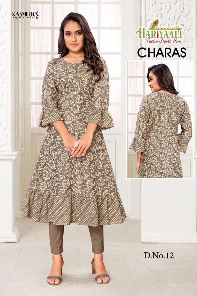 CHARAS BY HARIYAALI 01 TO 12 SERIES DESIGNER STYLISH FANCY COLORFUL BEAUTIFUL PARTY WEAR & ETHNIC WEAR COLLECTION FANCY KURTIS AT WHOLESALE PRICE
