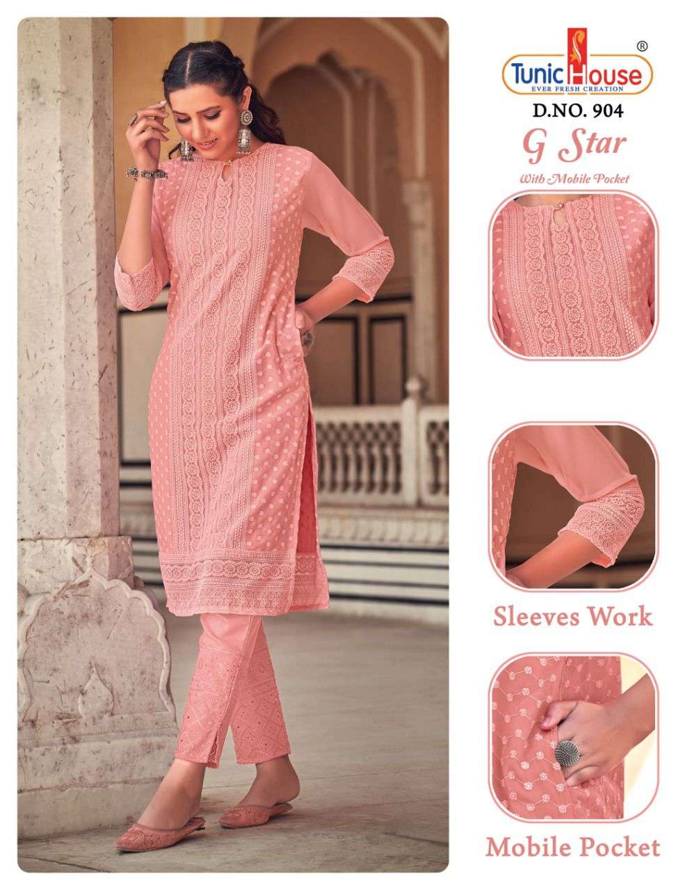G STAR BY TUNIC HOUSE DESIGNER STYLISH FANCY COLORFUL BEAUTIFUL PARTY WEAR & ETHNIC WEAR COLLECTION GEORGETTE KURTIS WITH BOTTOM AT WHOLESALE PRICE