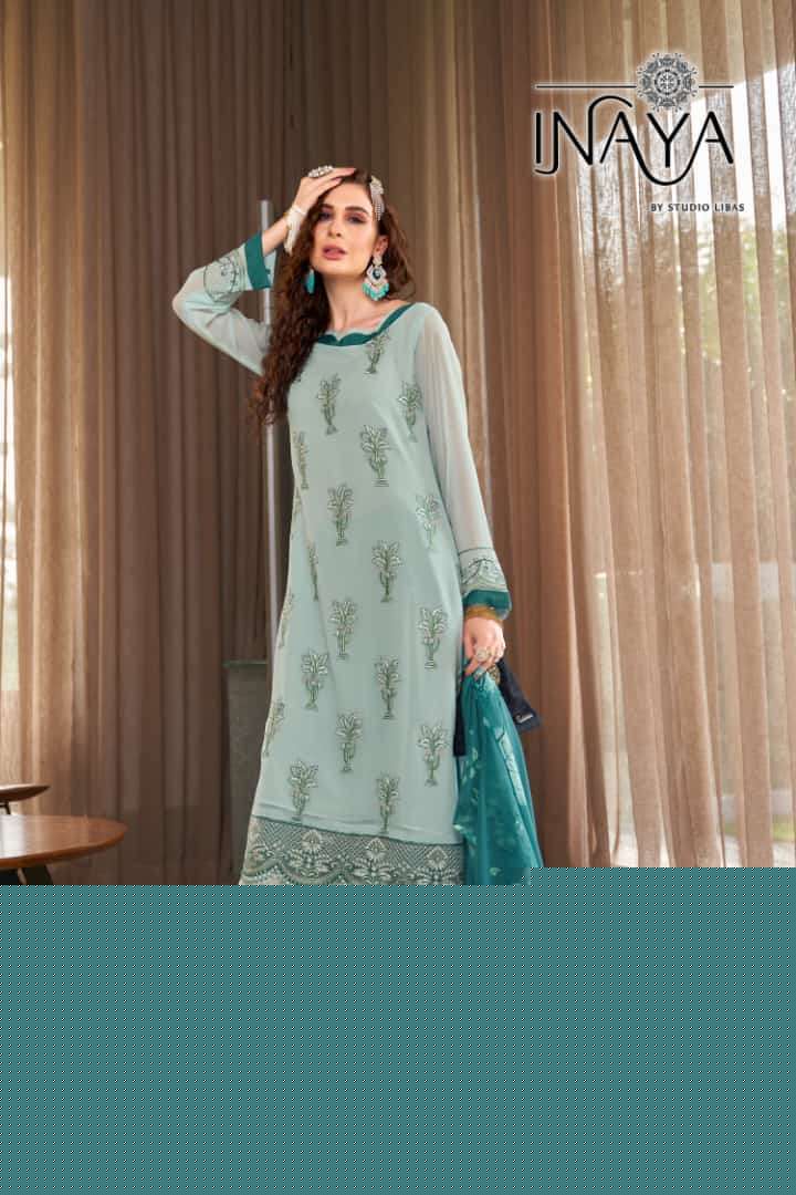 LUXURY PRET COLLECTION VOL-163 BY INAYA 01 TO 03 SERIES BEAUTIFUL STYLISH PAKISTANI SUITS FANCY COLORFUL CASUAL WEAR & ETHNIC WEAR & READY TO WEAR PURE GEORGETTE EMBROIDERY DRESSES AT WHOLESALE PRICE