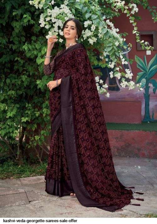 VEDA BY KASHVI CREATION 1001 TO 1010 SERIES INDIAN TRADITIONAL BEAUTIFUL STYLISH DESIGNER BANARASI SILK JACQUARD EMBROIDERED PARTY WEAR PURE GEORGETTE SAREES AT WHOLESALE PRICE