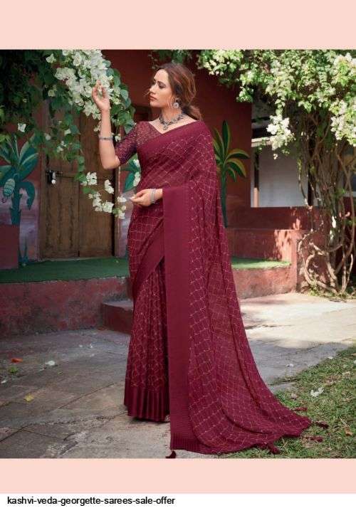 VEDA BY KASHVI CREATION 1001 TO 1010 SERIES INDIAN TRADITIONAL BEAUTIFUL STYLISH DESIGNER BANARASI SILK JACQUARD EMBROIDERED PARTY WEAR PURE GEORGETTE SAREES AT WHOLESALE PRICE