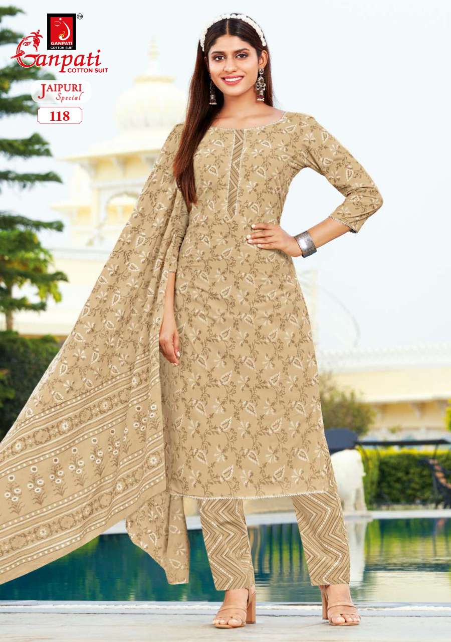JAIPURI SPECIAL VOL-2 BY GANPATI COTTON SUITS 116TO 130 SERIES BEAUTIFUL STYLISH SUITS FANCY COLORFUL CASUAL WEAR & ETHNIC WEAR & READY TO WEAR PURE COTTON PRINT DRESSES AT WHOLESALE PRICE