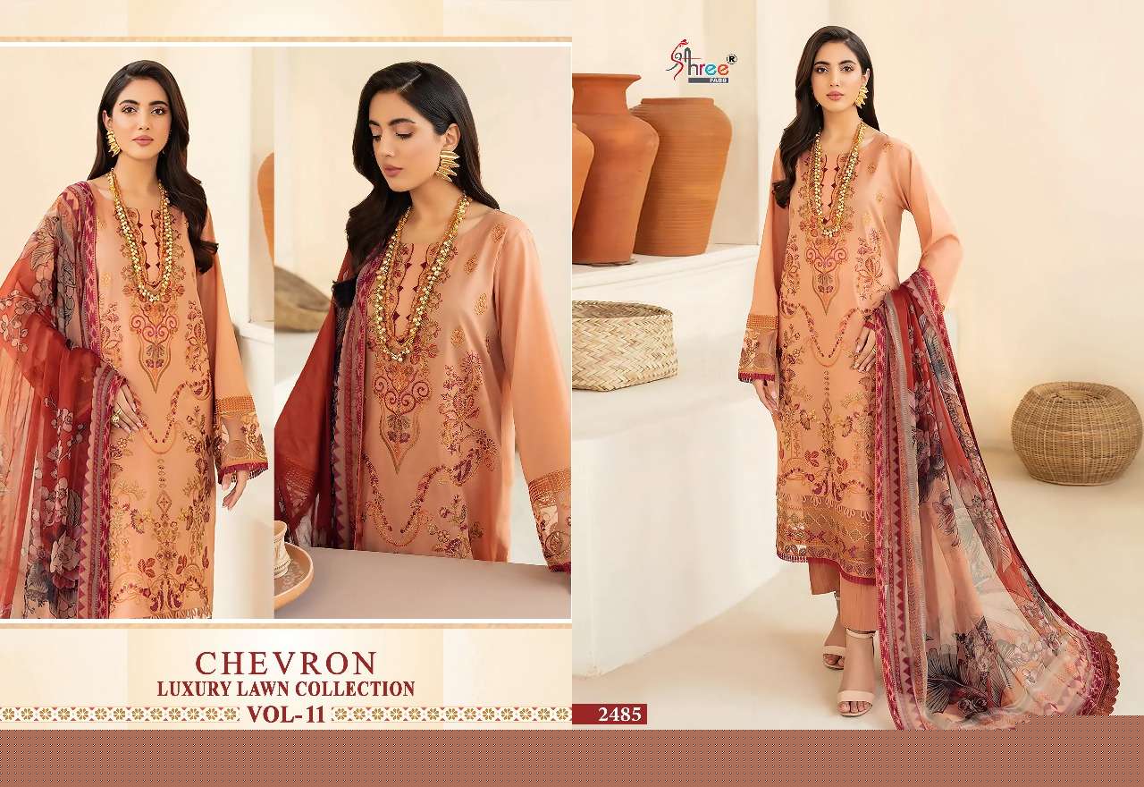CHEVRON LUXURY LAWN COLLECTION VOL-11 BY SHREE FABS 2484 TO 2490 SERIES PAKISTANI SUITS BEAUTIFUL FANCY COLORFUL STYLISH PARTY WEAR & OCCASIONAL WEAR PURE LAWN COTTON WITH EMBROIDERY DRESSES AT WHOLESALE PRICE