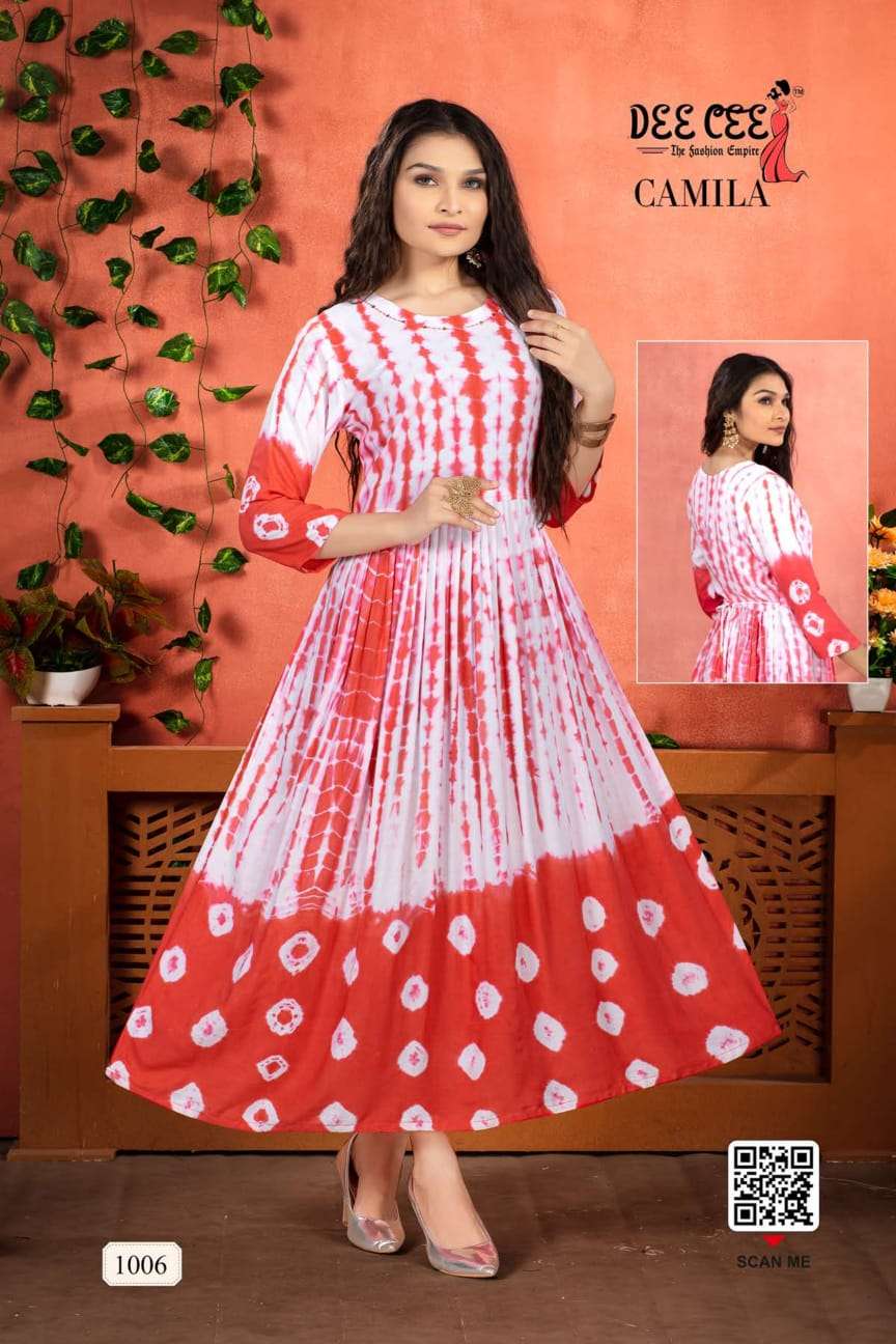 CAMILA BY DEE CEE 1001 TO 1006 SERIES BEAUTIFUL STYLISH FANCY COLORFUL CASUAL WEAR & ETHNIC WEAR HEAVY RAYON GOWNS AT WHOLESALE PRICE