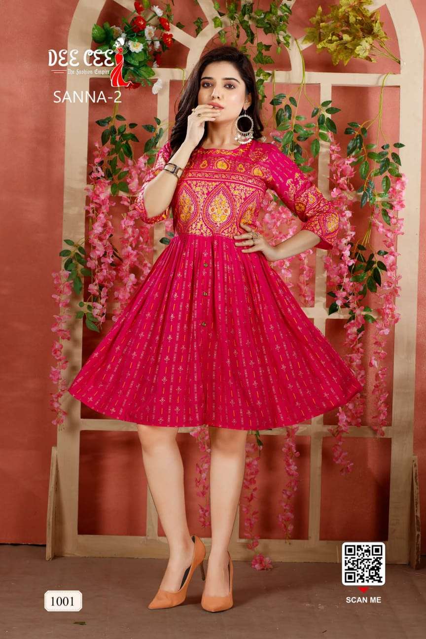 SANNA VOL-2 BY DEE CEE 1001 TO 1006 SERIES BEAUTIFUL STYLISH FANCY COLORFUL CASUAL WEAR & ETHNIC WEAR RAYON SLUB KURTIS AT WHOLESALE PRICE