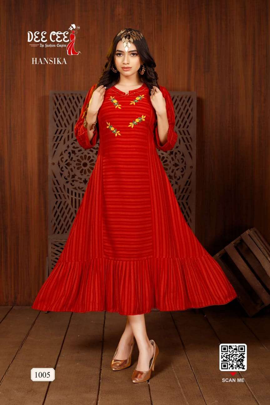 HANSIKA BY DEE CEE 1001 TO 1006 SERIES BEAUTIFUL STYLISH FANCY COLORFUL CASUAL WEAR & ETHNIC WEAR FANCY KURTIS AT WHOLESALE PRICE
