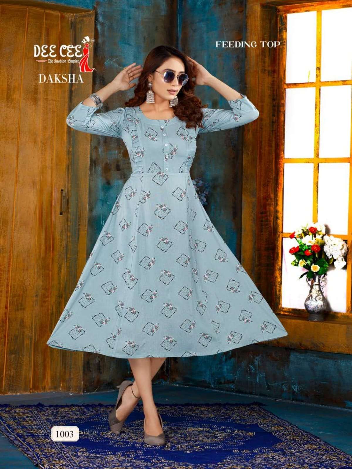 DAKSHA BY DEE CEE 1001 TO 1006 SERIES BEAUTIFUL STYLISH FANCY COLORFUL CASUAL WEAR & ETHNIC WEAR RAYON PRINT KURTIS AT WHOLESALE PRICE