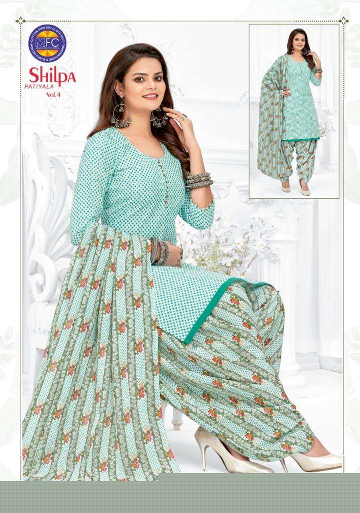 SHILPA PATIYALA VOL-4 BY MFC 4001 TO 4012 SERIES BEAUTIFUL STYLISH SUITS FANCY COLORFUL CASUAL WEAR & ETHNIC WEAR & READY TO WEAR SOFT COTTON DRESSES AT WHOLESALE PRICE