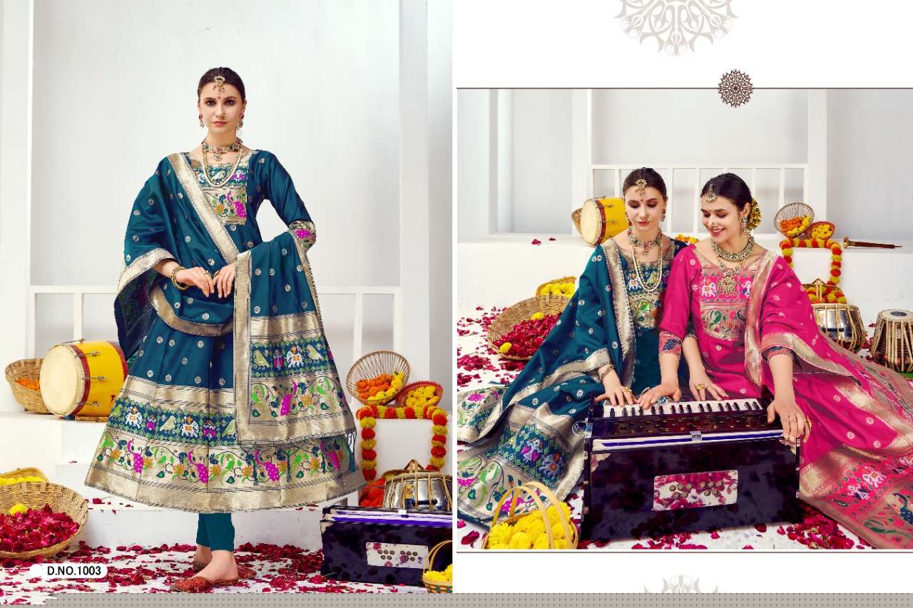 MUHURTHAM PAITHANI BY SMIT CREATION 1001 TO 1010 SERIES BEAUTIFUL SUITS COLORFUL STYLISH FANCY CASUAL WEAR & ETHNIC WEAR PURE TAPETA SILK GOWN WITH DUPATTA AT WHOLESALE PRICE