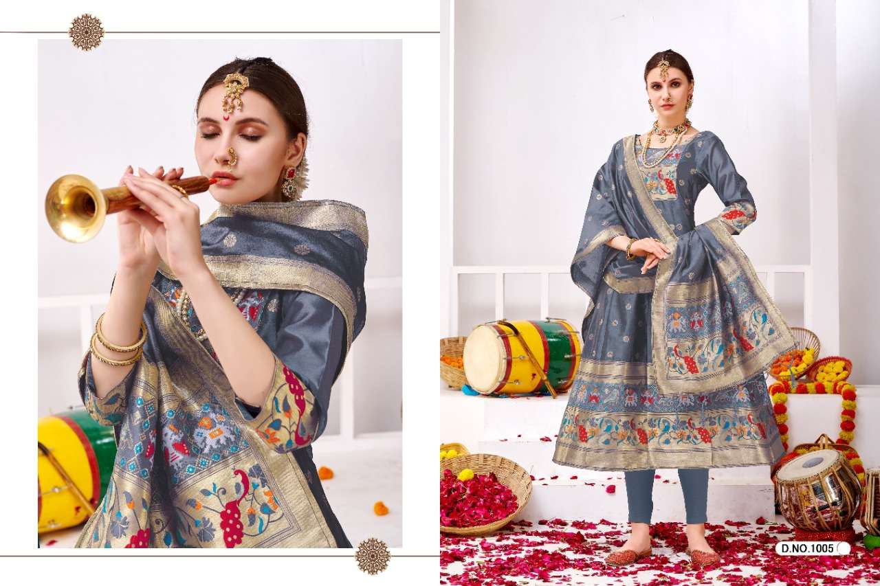 MUHURTHAM PAITHANI BY SMIT CREATION 1001 TO 1010 SERIES BEAUTIFUL SUITS COLORFUL STYLISH FANCY CASUAL WEAR & ETHNIC WEAR PURE TAPETA SILK GOWN WITH DUPATTA AT WHOLESALE PRICE
