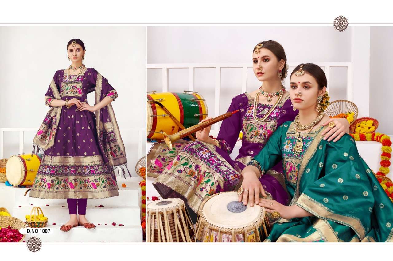 MUHURTHAM PAITHANI BY SMIT CREATION 1001 TO 1010 SERIES BEAUTIFUL SUITS COLORFUL STYLISH FANCY CASUAL WEAR & ETHNIC WEAR PURE TAPETA SILK GOWN WITH DUPATTA AT WHOLESALE PRICE