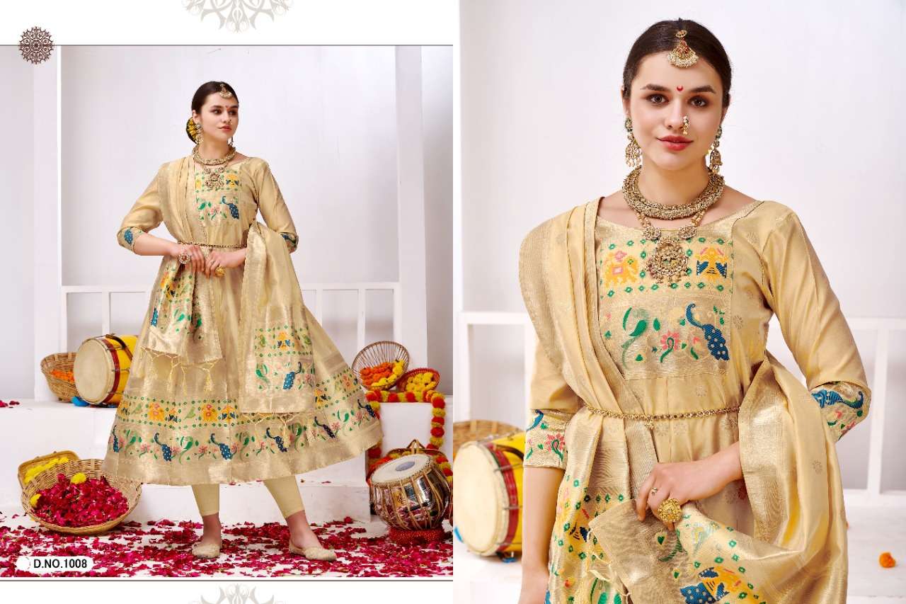 MUHURTHAM PAITHANI BY SMIT CREATION 1001 TO 1010 SERIES BEAUTIFUL SUITS COLORFUL STYLISH FANCY CASUAL WEAR & ETHNIC WEAR PURE TAPETA SILK GOWN WITH DUPATTA AT WHOLESALE PRICE
