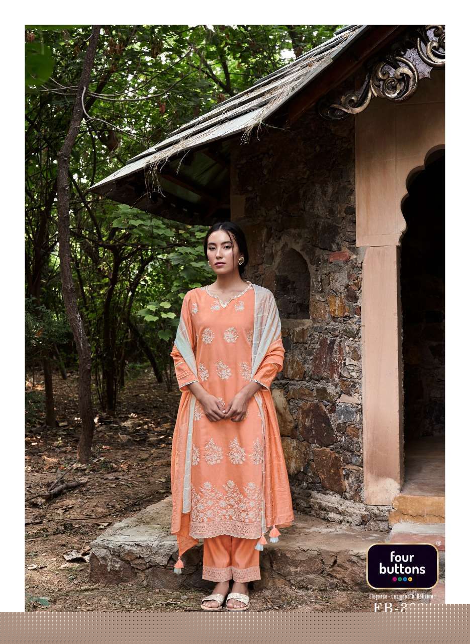 QURBAT VOL-2 BY FOUR BUTTONS 3011 TO 3016 SERIES BEAUTIFUL SUITS COLORFUL STYLISH FANCY CASUAL WEAR & ETHNIC WEAR PURE MODAL SILK DRESSES AT WHOLESALE PRICE