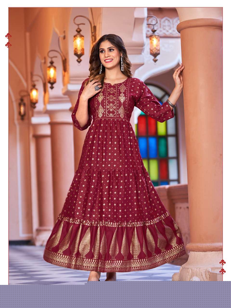 SUKUMARI BY BANWERY FASHION 1001 TO 1008 SERIES BEAUTIFUL STYLISH FANCY COLORFUL CASUAL WEAR & ETHNIC WEAR RAYON SLUB GOWNS WITH DUPATTA AT WHOLESALE PRICE