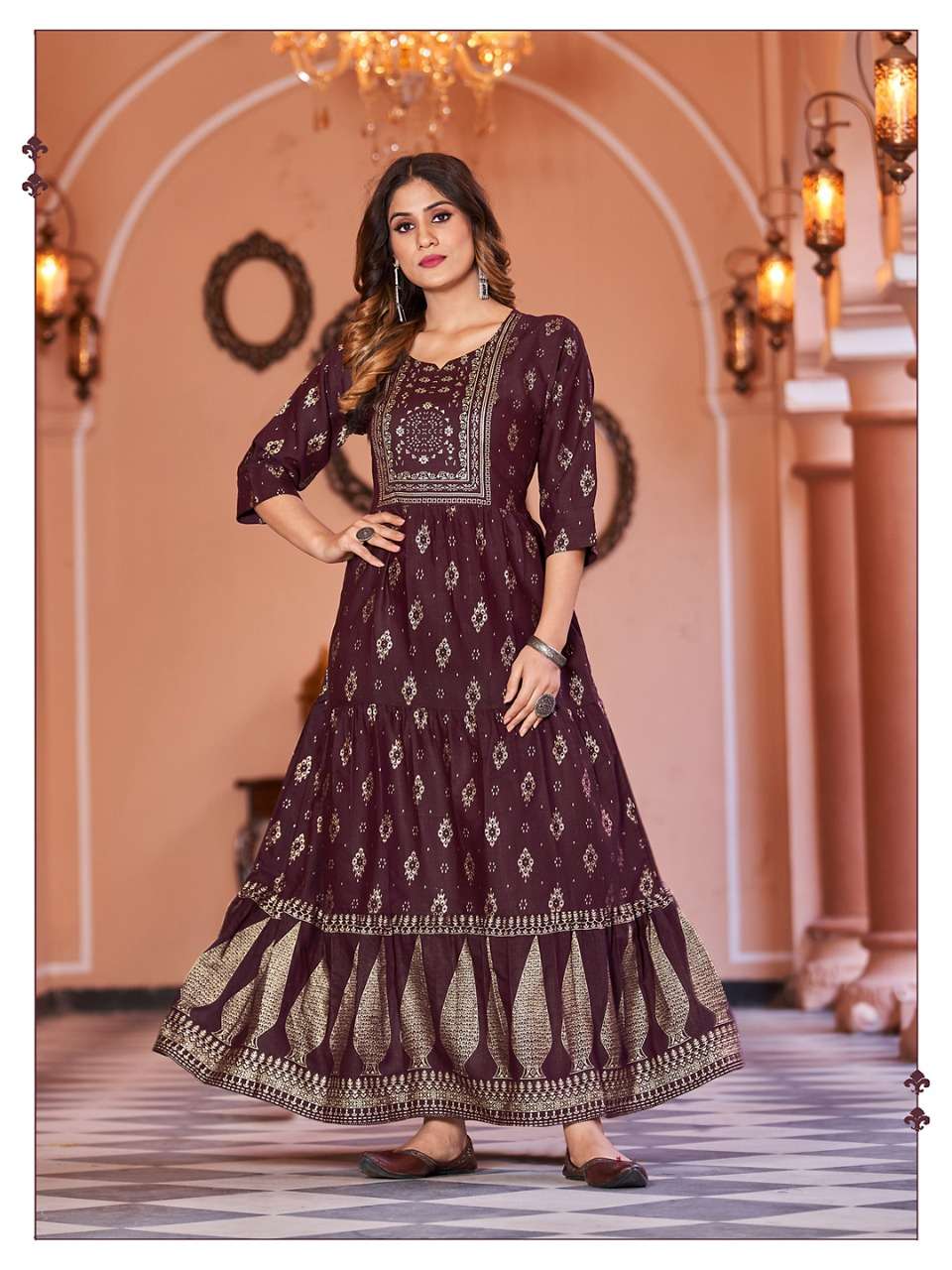SUKUMARI BY BANWERY FASHION 1001 TO 1008 SERIES BEAUTIFUL STYLISH FANCY COLORFUL CASUAL WEAR & ETHNIC WEAR RAYON SLUB GOWNS WITH DUPATTA AT WHOLESALE PRICE