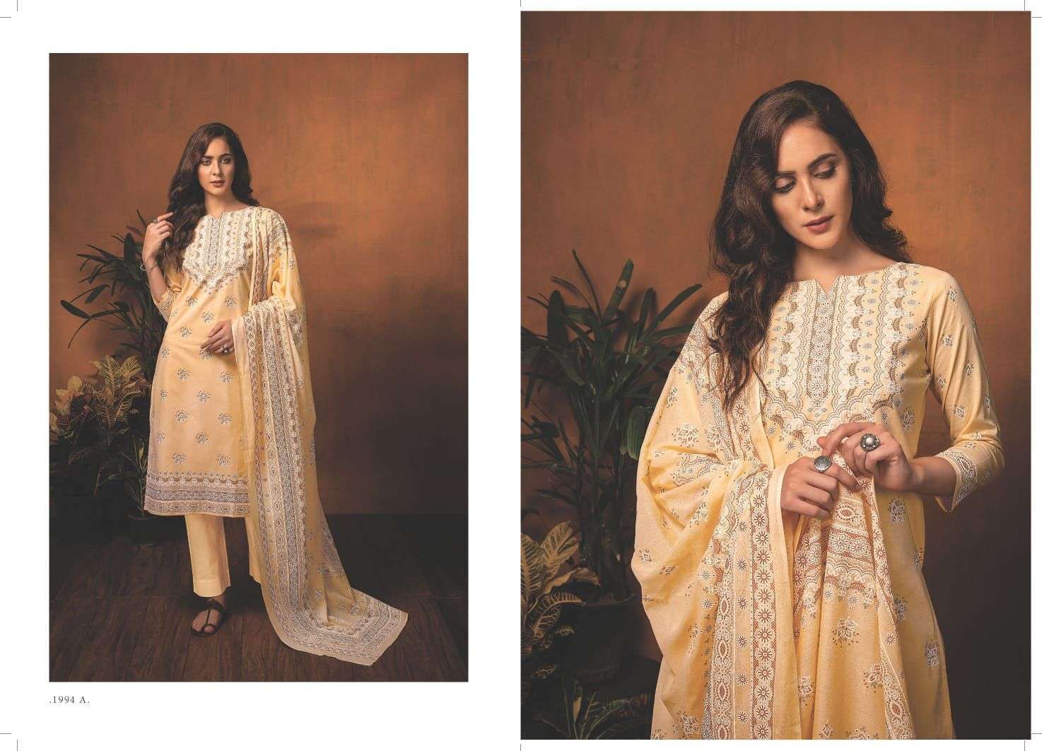 NIYAMAT BY RIVAA 1994-A TO 1997-B SERIES INDIAN SUITS BEAUTIFUL FANCY COLORFUL STYLISH PARTY WEAR & OCCASIONAL WEAR PURE COTTON PRINT DRESSES AT WHOLESALE PRICE