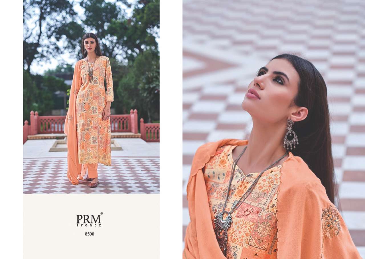 ZAINAB VOL-3 BY PRM TRENDZ 8501 TO 8508 SERIES BEAUTIFUL STYLISH SUITS FANCY COLORFUL CASUAL WEAR & ETHNIC WEAR & READY TO WEAR PURE JAM COTTON PRINT WITH EMBROIDERED DRESSES AT WHOLESALE PRICE