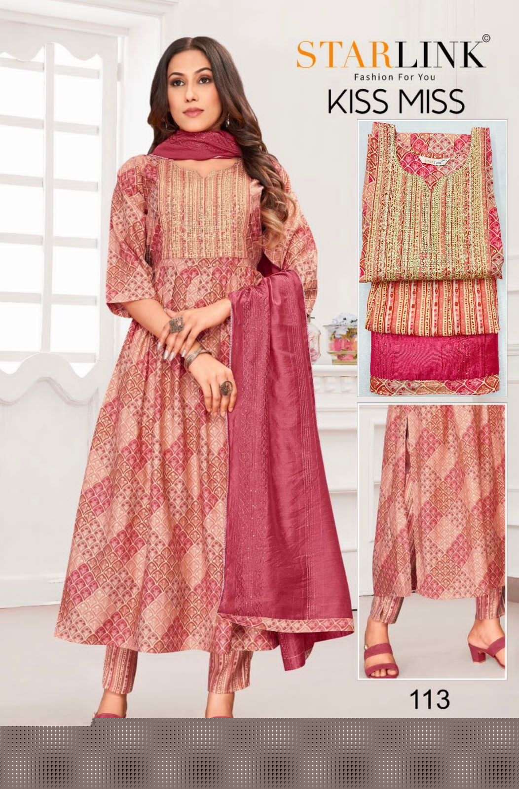 KISS MISS BY STARLINK 101 TO 116 SERIES FESTIVE SUITS BEAUTIFUL FANCY COLORFUL STYLISH PARTY WEAR & OCCASIONAL WEAR CHANDERI EMBROIDERED DRESSES AT WHOLESALE PRICE