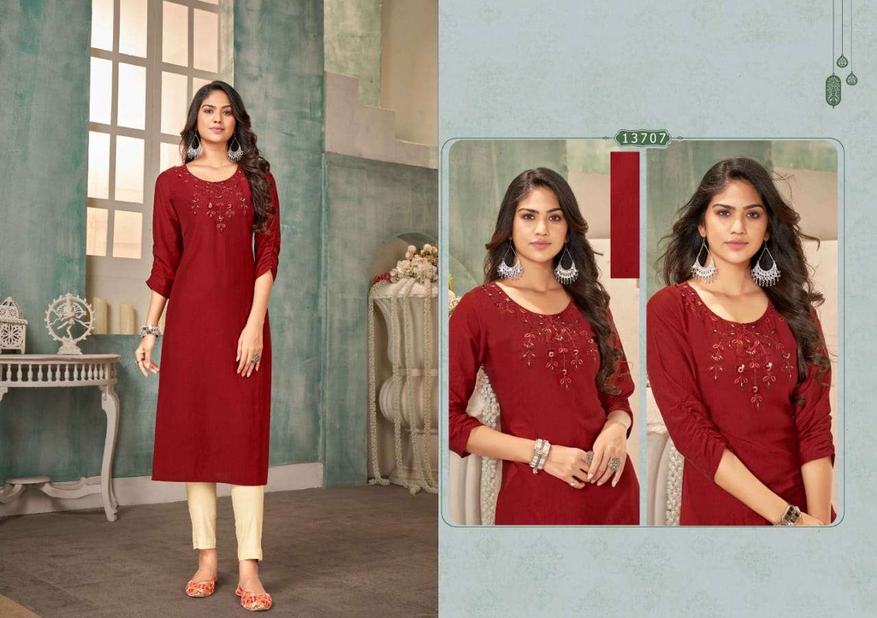 OCTVAIA VOL-13 BY KALAROOP 13704 TO 13709 SERIES DESIGNER STYLISH FANCY COLORFUL BEAUTIFUL PARTY WEAR & ETHNIC WEAR COLLECTION SILK EMBROIDERY KURTIS AT WHOLESALE PRICE