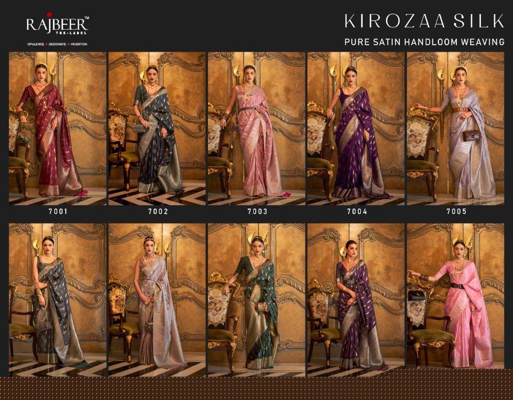 Kirozaa Silk By Rajbeer 7001 To 7010 Series Indian Traditional Wear Collection Beautiful Stylish Fancy Colorful Party Wear & Occasional Wear Handloom Silk Sarees At Wholesale Price