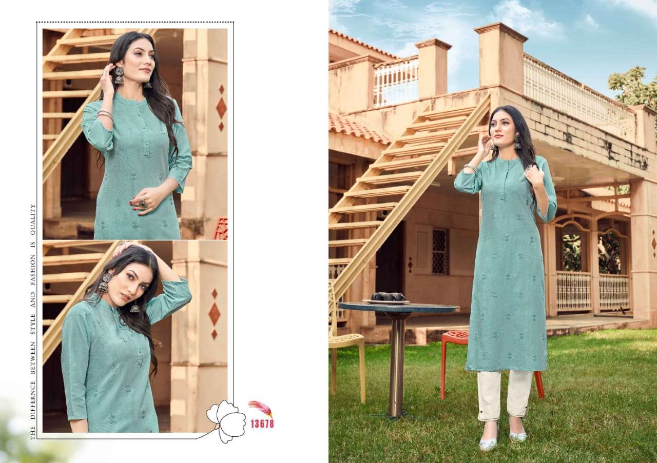 LADLEE VOL-3 BY KALAROOP 13676 TO 13681 SERIES DESIGNER STYLISH FANCY COLORFUL BEAUTIFUL PARTY WEAR & ETHNIC WEAR COLLECTION RAYON PRINT KURTIS AT WHOLESALE PRICE