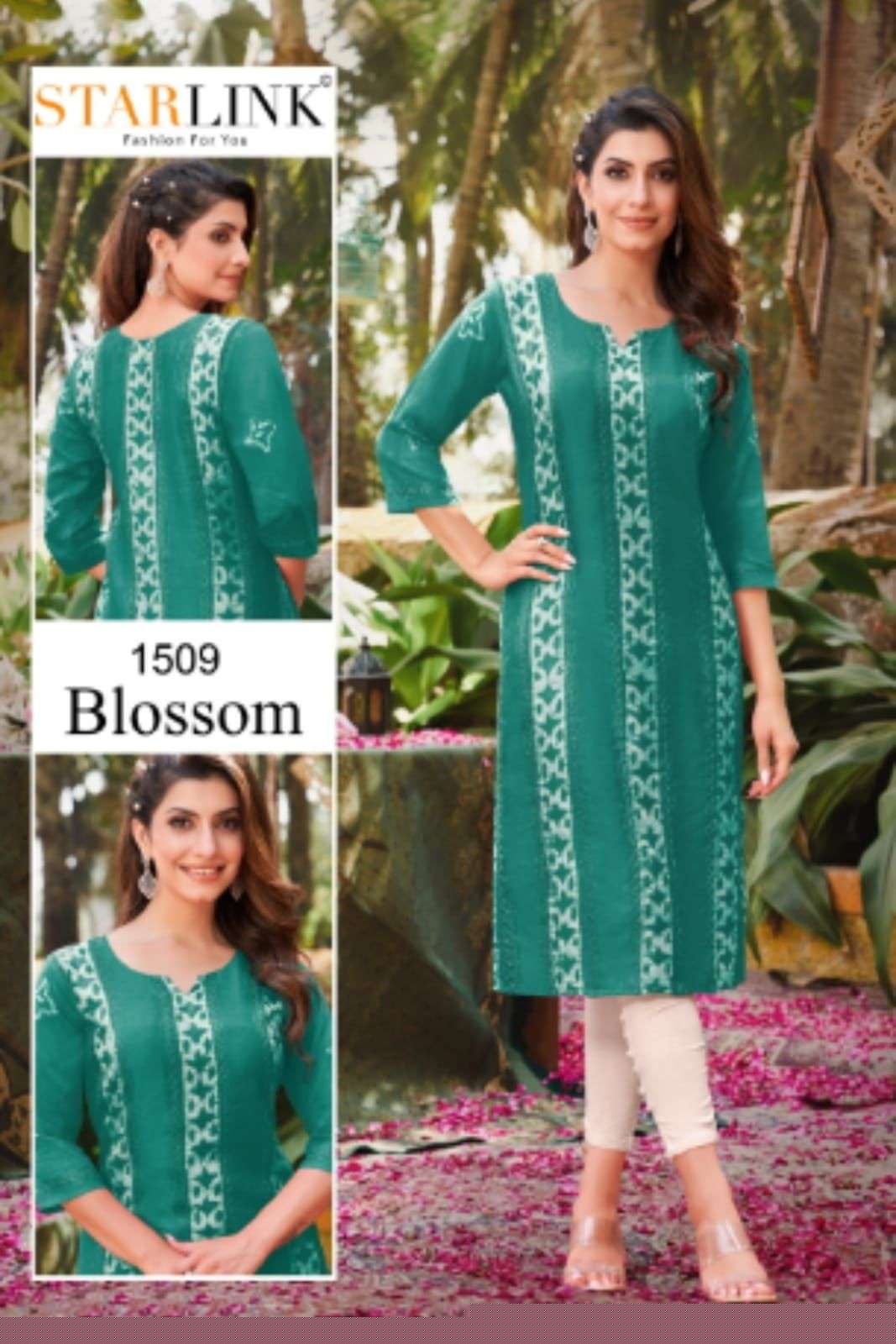 BLOSSOM BY STARLINK 1501 TO 1512 SERIES DESIGNER STYLISH FANCY COLORFUL BEAUTIFUL PARTY WEAR & ETHNIC WEAR COLLECTION CHANDERI EMBROIDERED KURTIS AT WHOLESALE PRICE