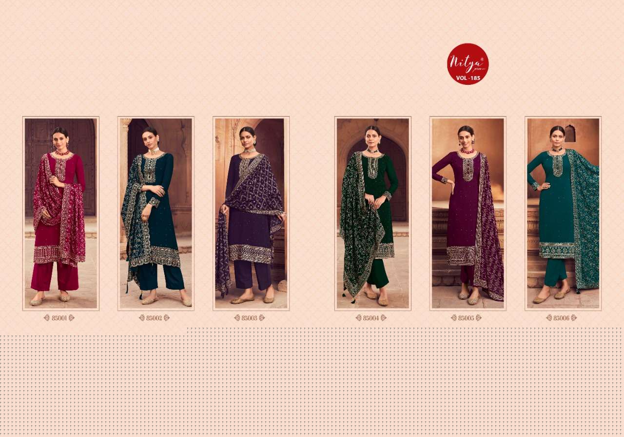 Nitya Vol-185 By Lt Fabrics 85001 To 85006 Series Designer Festive Suits Beautiful Fancy Colorful Stylish Party Wear & Ethnic Wear Georgette Embrodiered Dresses At Wholesale Price