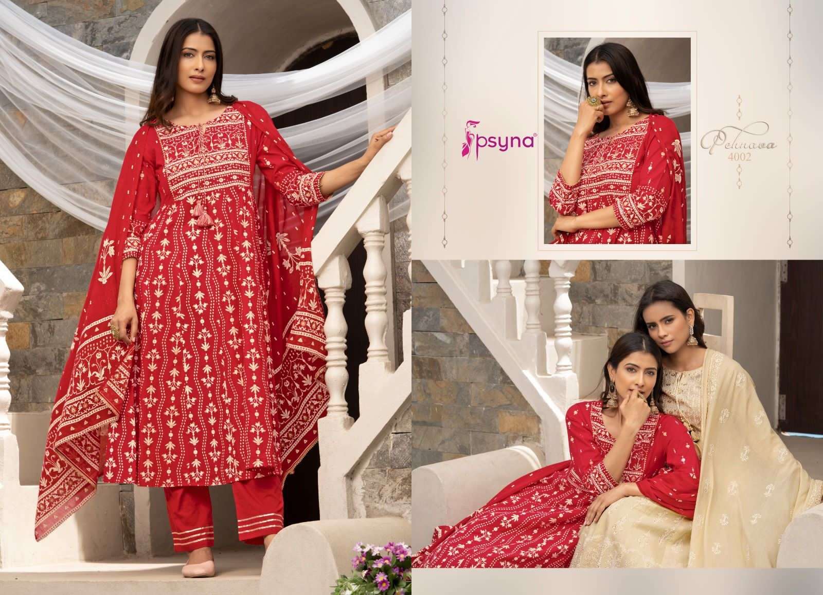 PEHNAVA NEW EDITION VOL-4 BY PSYNA 4001 TO 4006 SERIES BEAUTIFUL SUITS STYLISH FANCY COLORFUL CASUAL WEAR & ETHNIC WEAR CAMBRIC COTTON DRESSES AT WHOLESALE PRICE