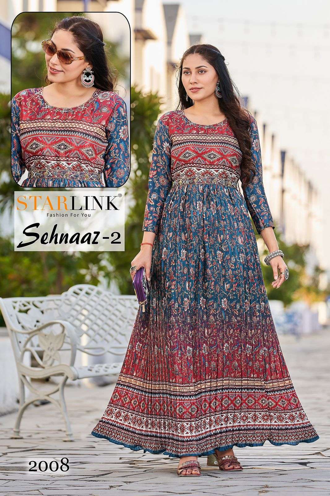 SEHNAAZ VOL-2 BY STARLINK 2001 TO 2008 SERIES DESIGNER STYLISH FANCY COLORFUL BEAUTIFUL PARTY WEAR & ETHNIC WEAR COLLECTION CHINNON DIGITAL PRINT GOWNS AT WHOLESALE PRICE