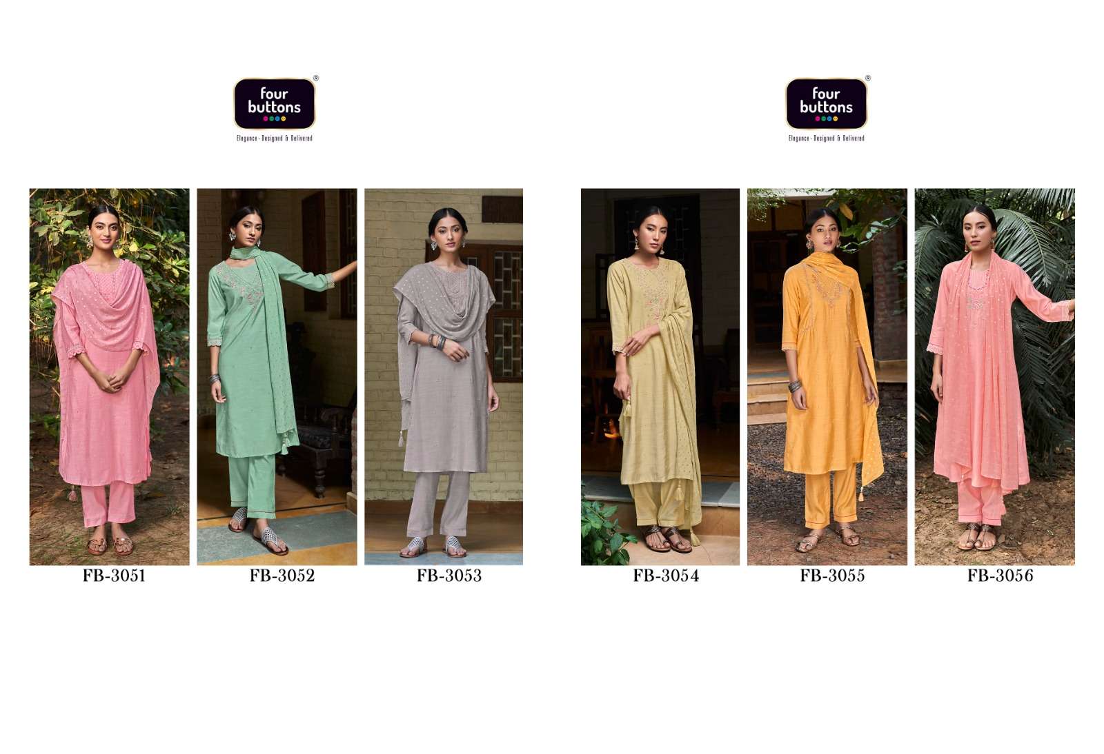 MURAAD BY FOUR BUTTONS 3051 TO 3056 SERIES DESIGNER SUITS BEAUTIFUL FANCY COLORFUL STYLISH PARTY WEAR & OCCASIONAL WEAR HEAVY VISCOSE SILK EMBROIDERY DRESSES AT WHOLESALE PRICE