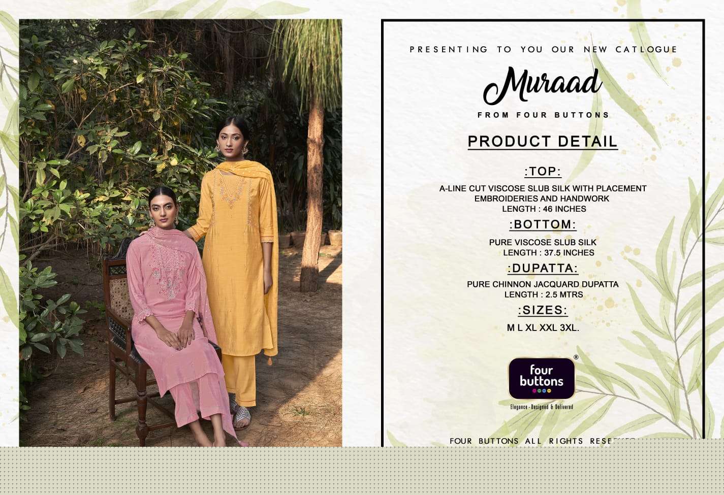 MURAAD BY FOUR BUTTONS 3051 TO 3056 SERIES DESIGNER SUITS BEAUTIFUL FANCY COLORFUL STYLISH PARTY WEAR & OCCASIONAL WEAR HEAVY VISCOSE SILK EMBROIDERY DRESSES AT WHOLESALE PRICE