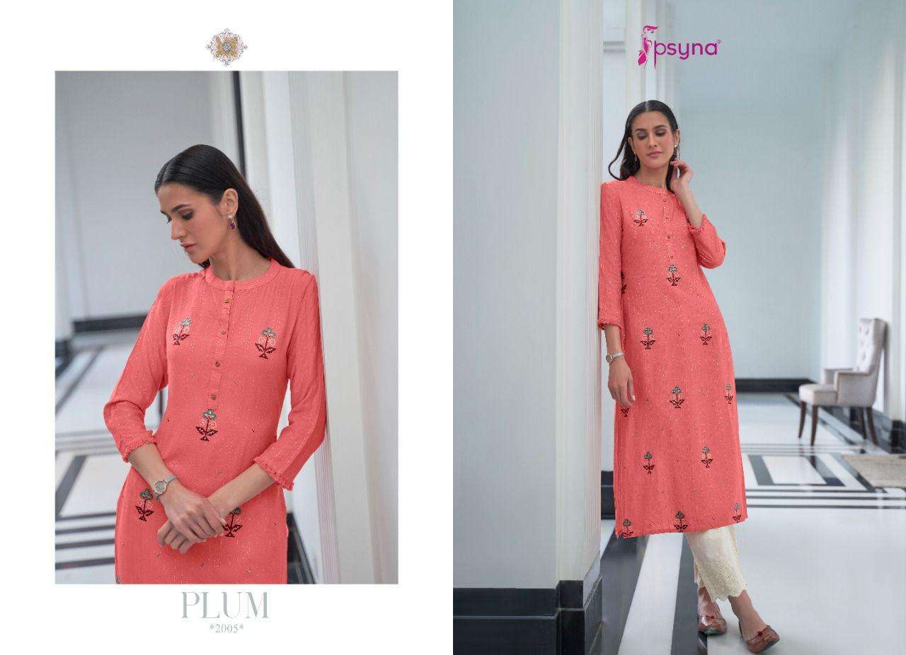 PLUM VOL-2 BY PSYNA 2001 TO 2006 SERIES BEAUTIFUL STYLISH FANCY COLORFUL CASUAL WEAR & ETHNIC WEAR RAYON EMBROIDERED KURTIS AT WHOLESALE PRICE