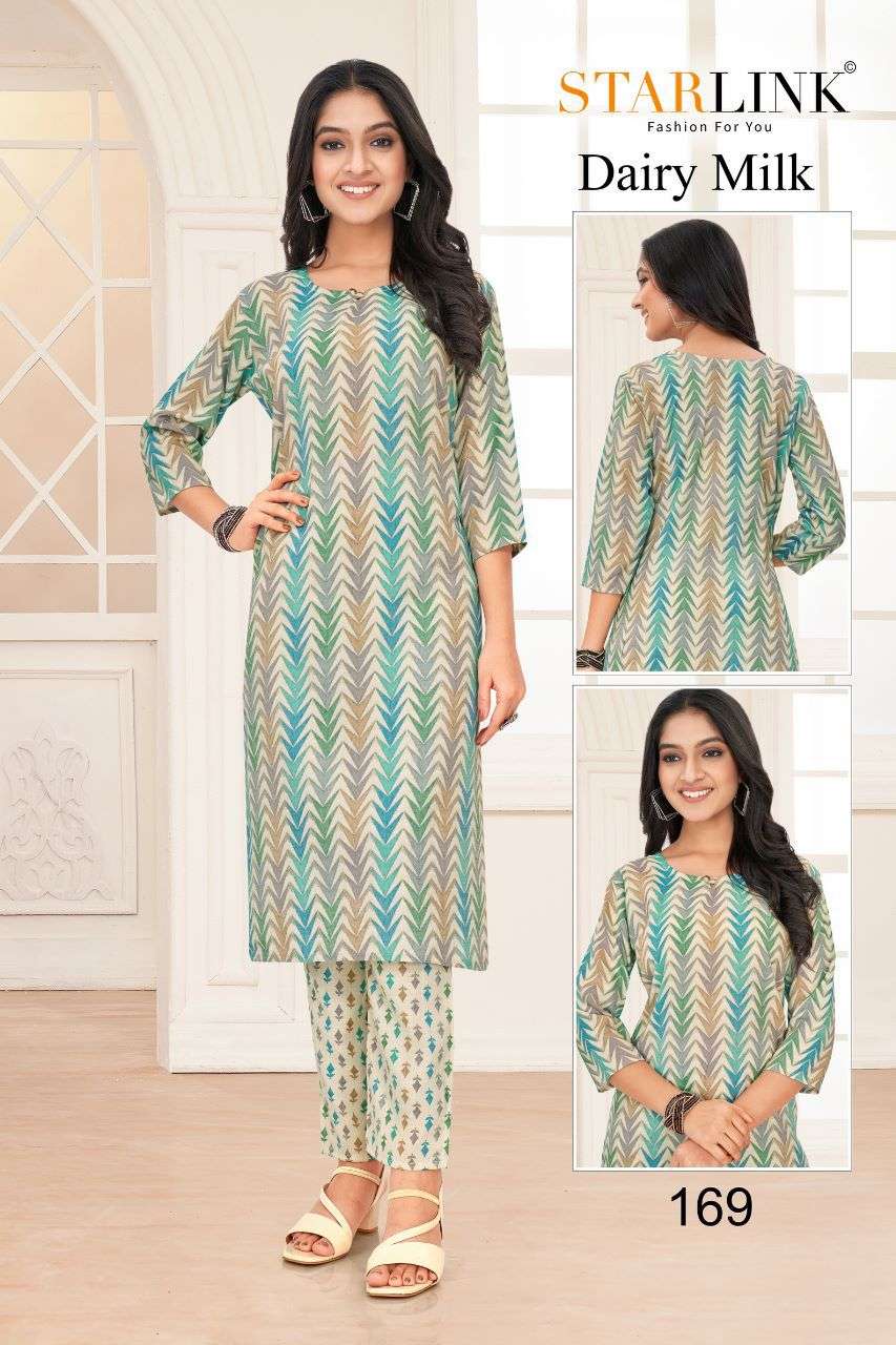 Dairy Milk By Starlink 161 To 188 Series Designer Stylish Fancy Colorful Beautiful Party Wear & Ethnic Wear Collection Rayon Print Kurtis With Bottom At Wholesale Price