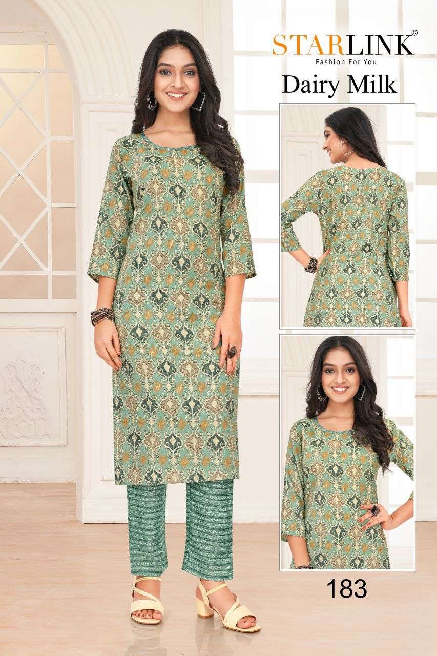 Dairy Milk By Starlink 161 To 188 Series Designer Stylish Fancy Colorful Beautiful Party Wear & Ethnic Wear Collection Rayon Print Kurtis With Bottom At Wholesale Price