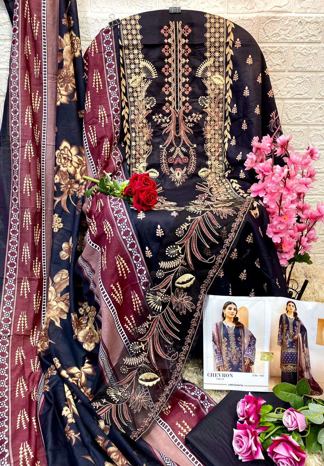 Chevron Vol-1 By Shraddha Designer 1001 To 1004 Series Beautiful Pakistani Suits Colorful Stylish Fancy Casual Wear & Ethnic Wear Lawn Cotton Print With Embroidered Dresses At Wholesale Price