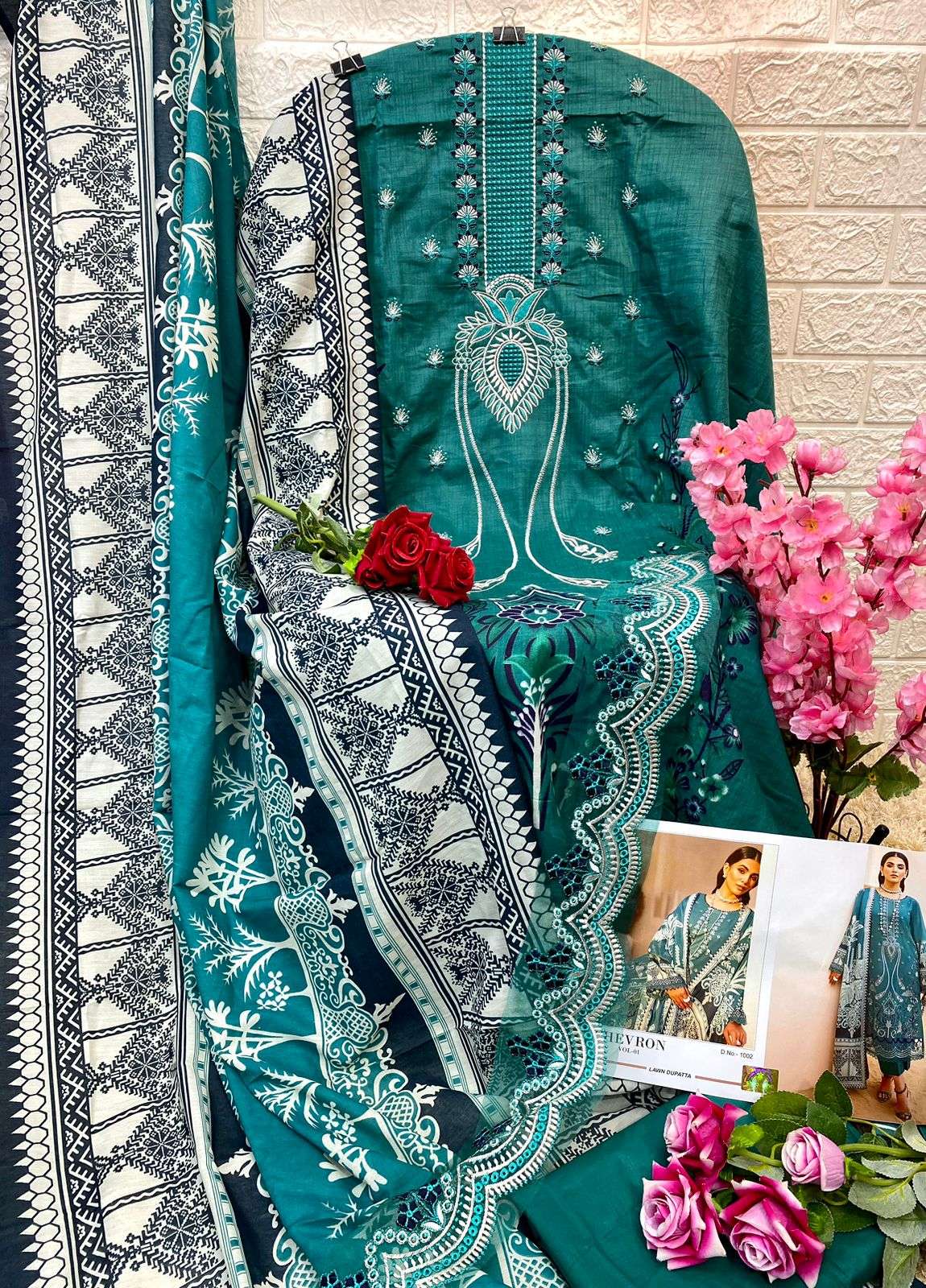 Chevron Vol-1 By Shraddha Designer 1001 To 1004 Series Beautiful Pakistani Suits Colorful Stylish Fancy Casual Wear & Ethnic Wear Lawn Cotton Print With Embroidered Dresses At Wholesale Price