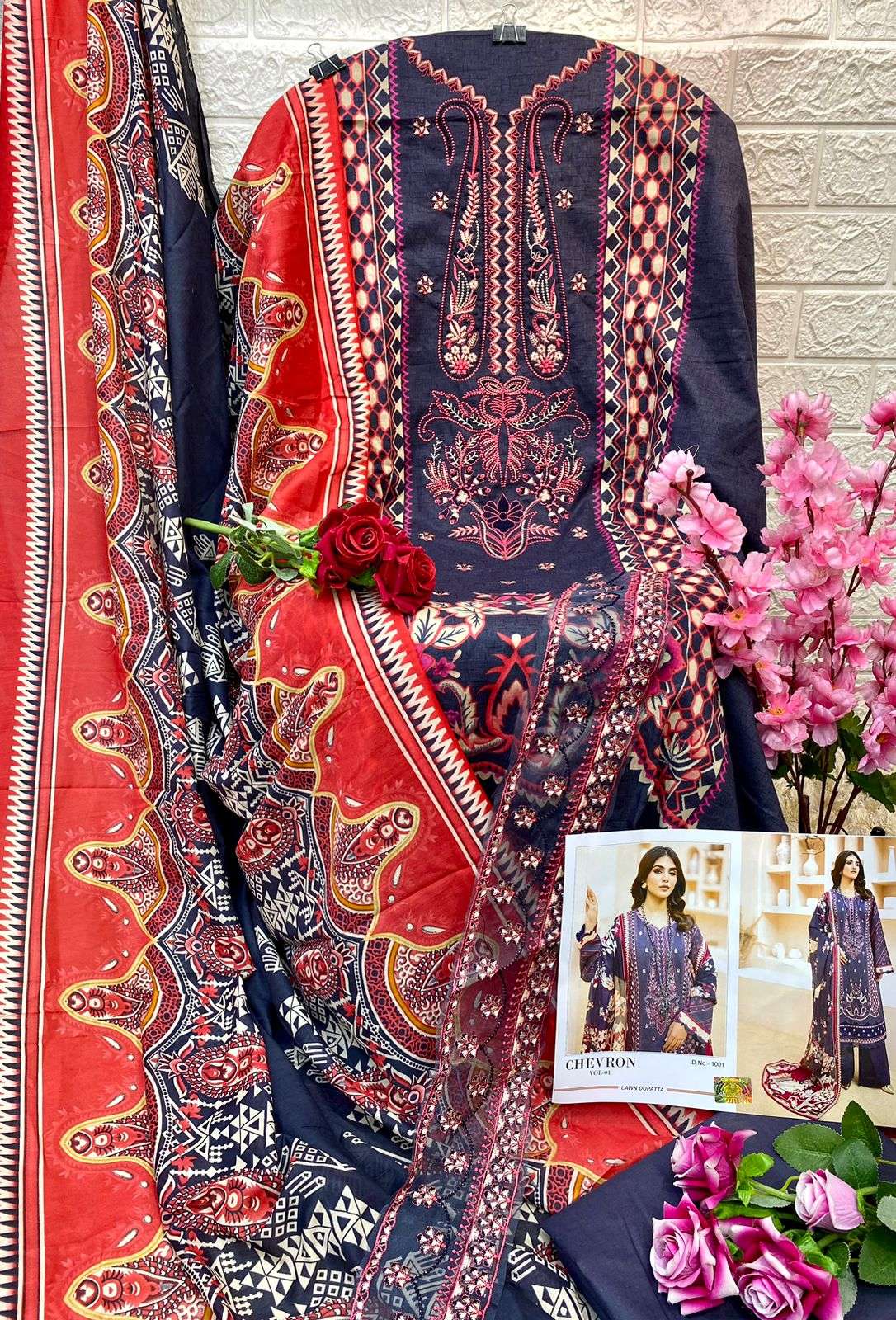 Chevron Vol-1 By Shraddha Designer 1001 To 1004 Series Beautiful Pakistani Suits Colorful Stylish Fancy Casual Wear & Ethnic Wear Lawn Cotton Print With Embroidered Dresses At Wholesale Price
