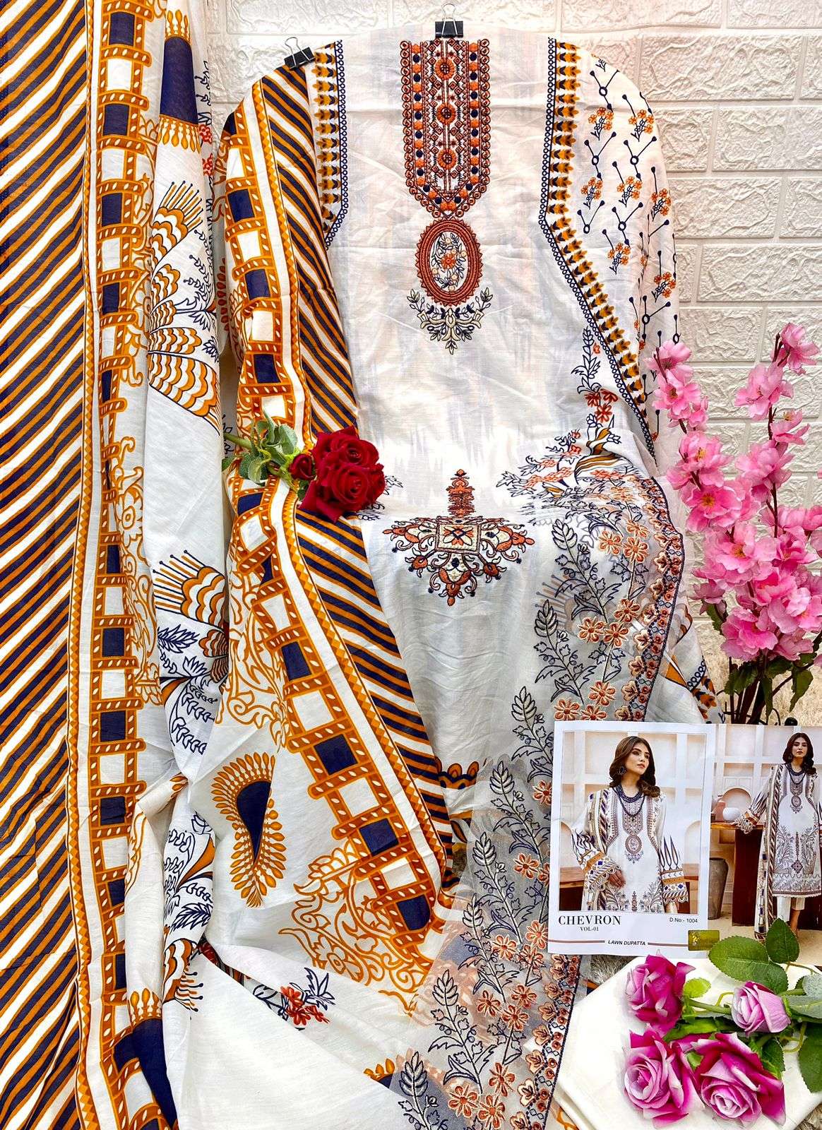 Chevron Vol-1 By Shraddha Designer 1001 To 1004 Series Beautiful Pakistani Suits Colorful Stylish Fancy Casual Wear & Ethnic Wear Lawn Cotton Print With Embroidered Dresses At Wholesale Price