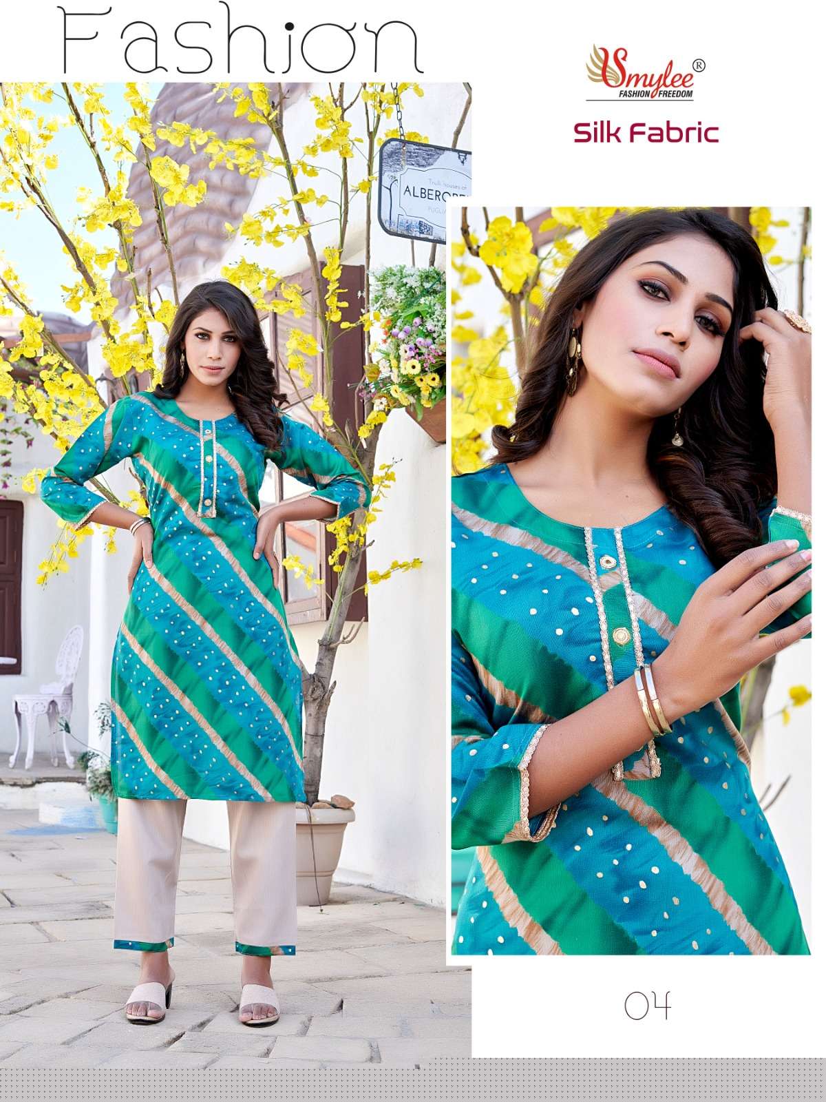 Silk Fabric By Smylee 01 To 08 Series Beautiful Stylish Fancy Colorful Casual Wear & Ethnic Wear Modal Silk Kurtis With Bottoms At Wholesale Price