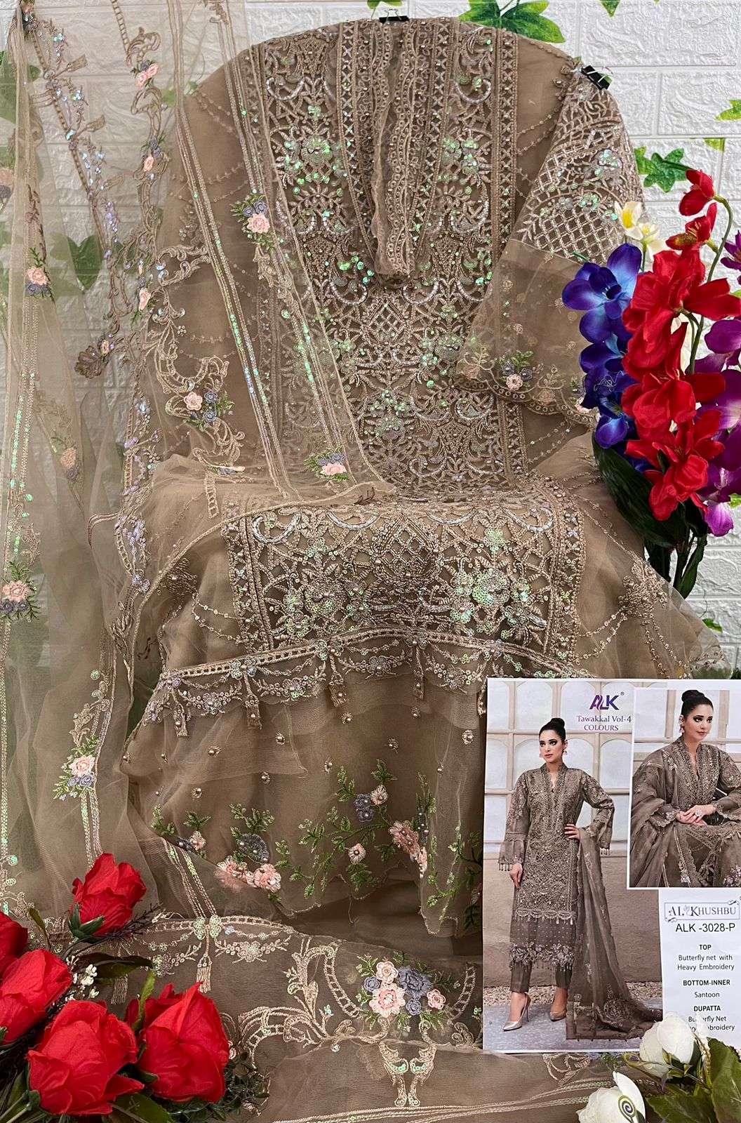 Tawakkal Vol-4 Colours By Al Khushbu 3028-M To 3028-P Series Designer Pakistani Suits Beautiful Stylish Fancy Colorful Party Wear & Occasional Wear Net Embroidered Dresses At Wholesale Price