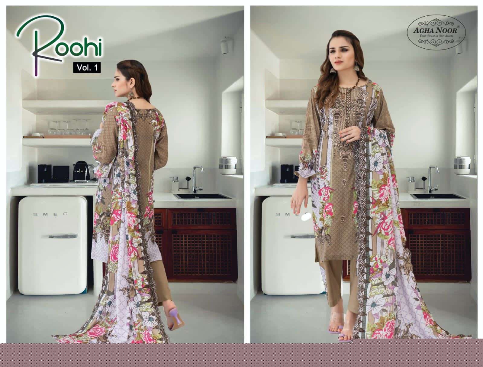 Roohi Vol-1 By Agha Noor 1001 To 1004 Series Beautiful Stylish Pakistani Suits Fancy Colorful Casual Wear & Ethnic Wear & Ready To Wear Lawn Cotton Embroidered Dresses At Wholesale Price