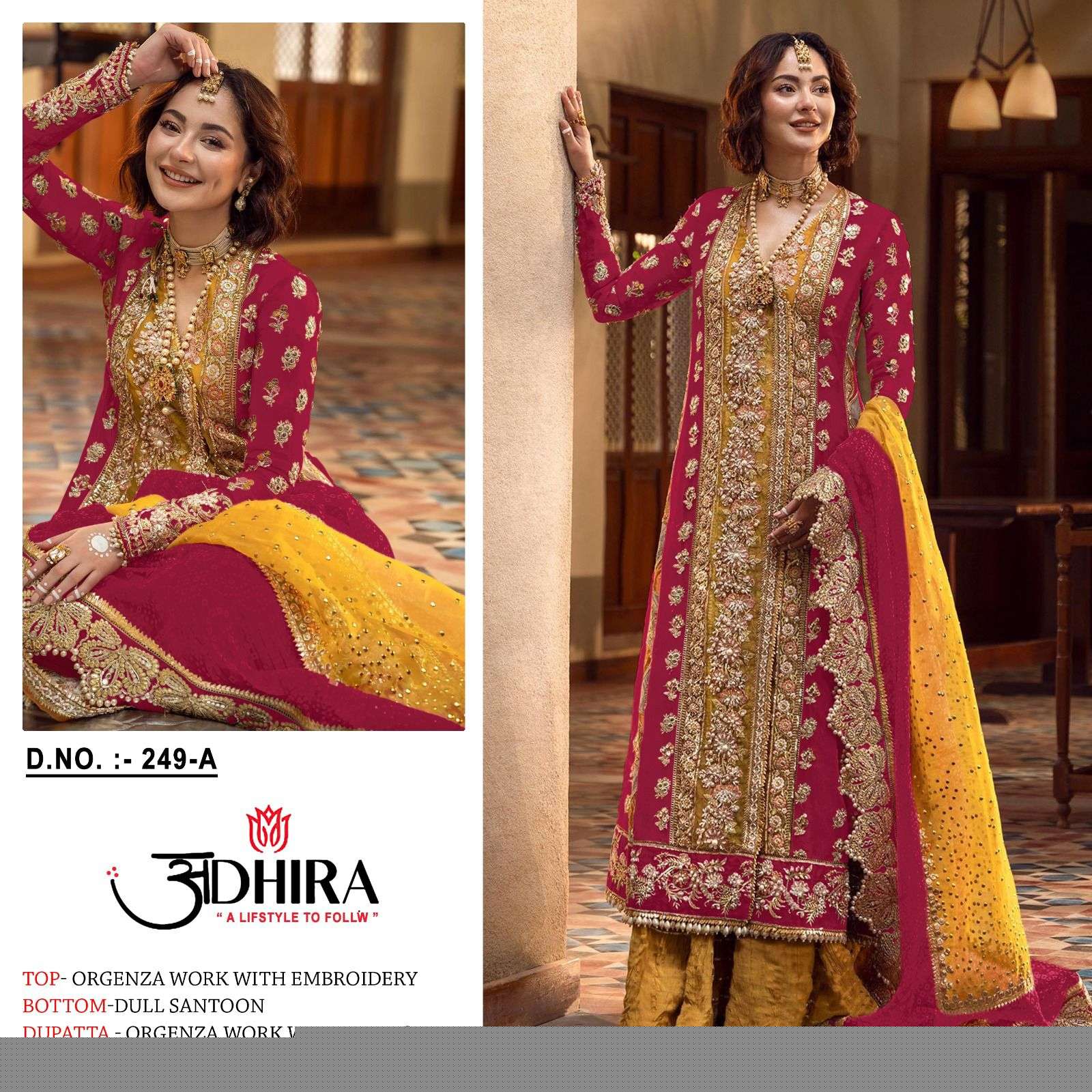 Adhira 249 Colours By Adhira 249-A To 249-D Series Designer Pakistani Suits Beautiful Stylish Fancy Colorful Party Wear & Occasional Wear Organza Dresses At Wholesale Price