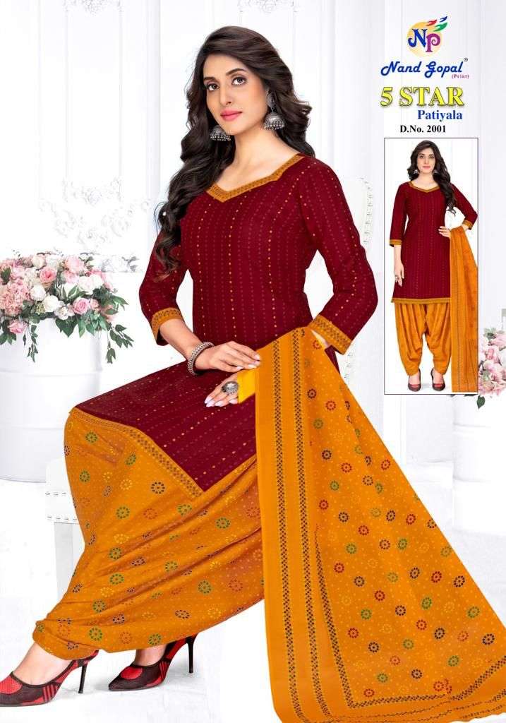 5 Star Patiyala Vol-2 By Nand Gopal Prints 2001 To 2012 Series Beautiful Stylish Suits Fancy Colorful Casual Wear & Ethnic Wear & Ready To Wear Heavy Cotton Printed Dresses At Wholesale Price
